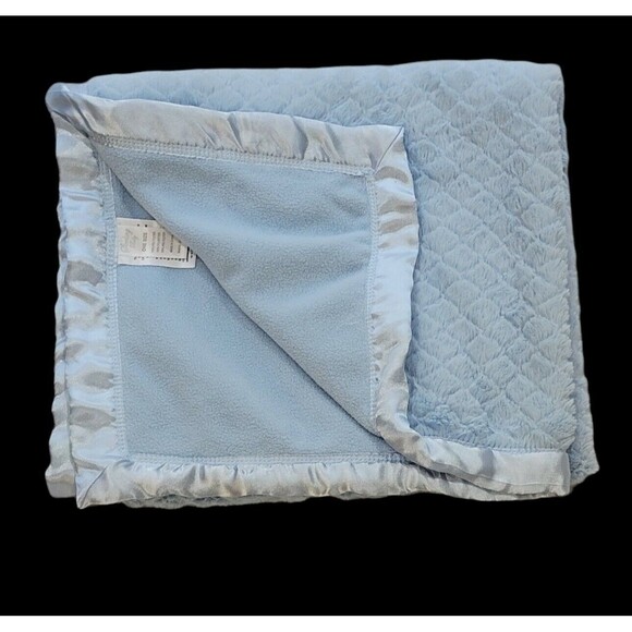 Sterling All Blue Baby Blanket Silky Satin Edge Diamond Pattern Solid Security - Picture 1 of 8
